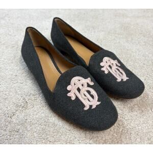Tory Burch Antonia Monogram Gray Light Pink Loafer Size 6